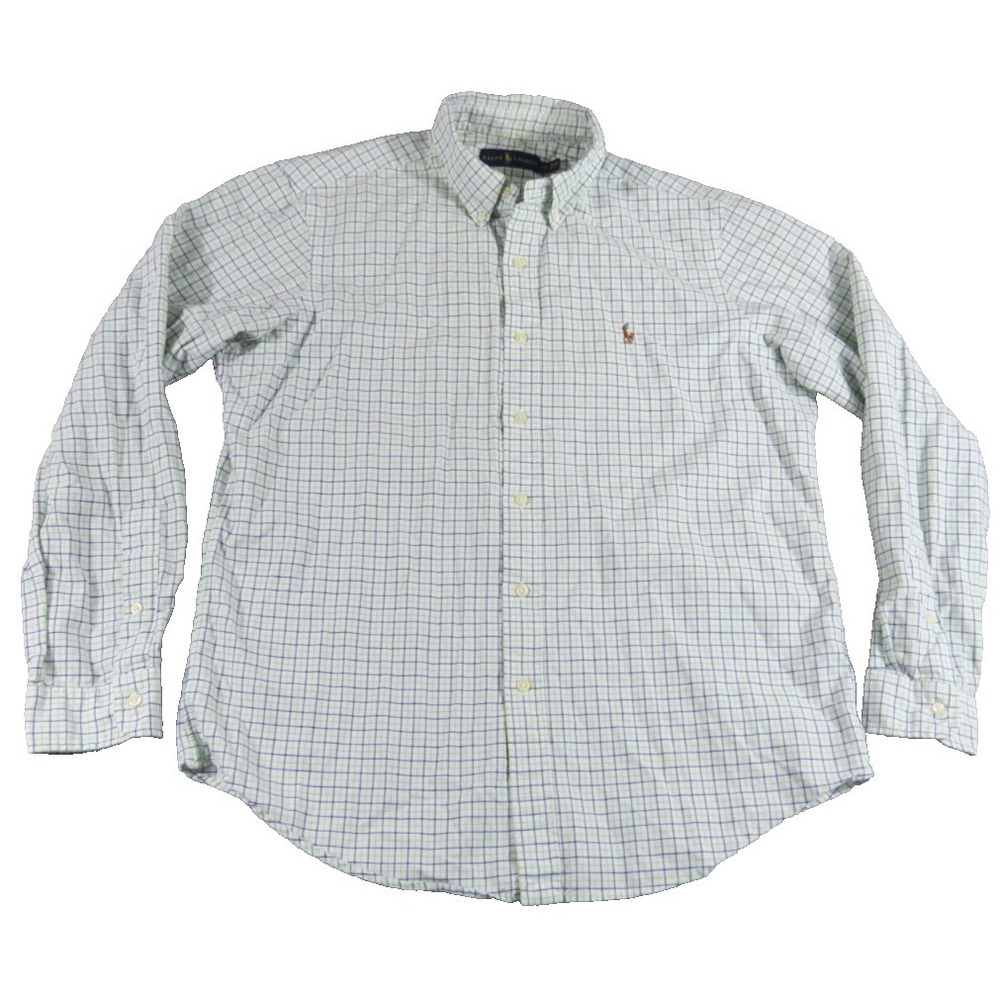 Polo Ralph Lauren Shirt Men L Green White Check Plaid Button Down Flesh Pony Top